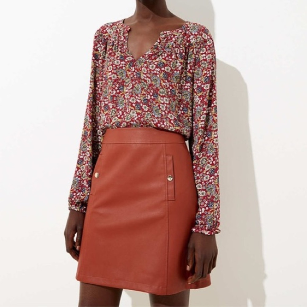 Rust Faux Leather Skirt LOFT